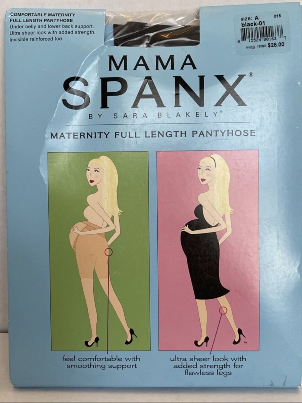 NEW Spanx Mama Full Length Black Maternity Pantyhose Size B Sheer Support Lycra